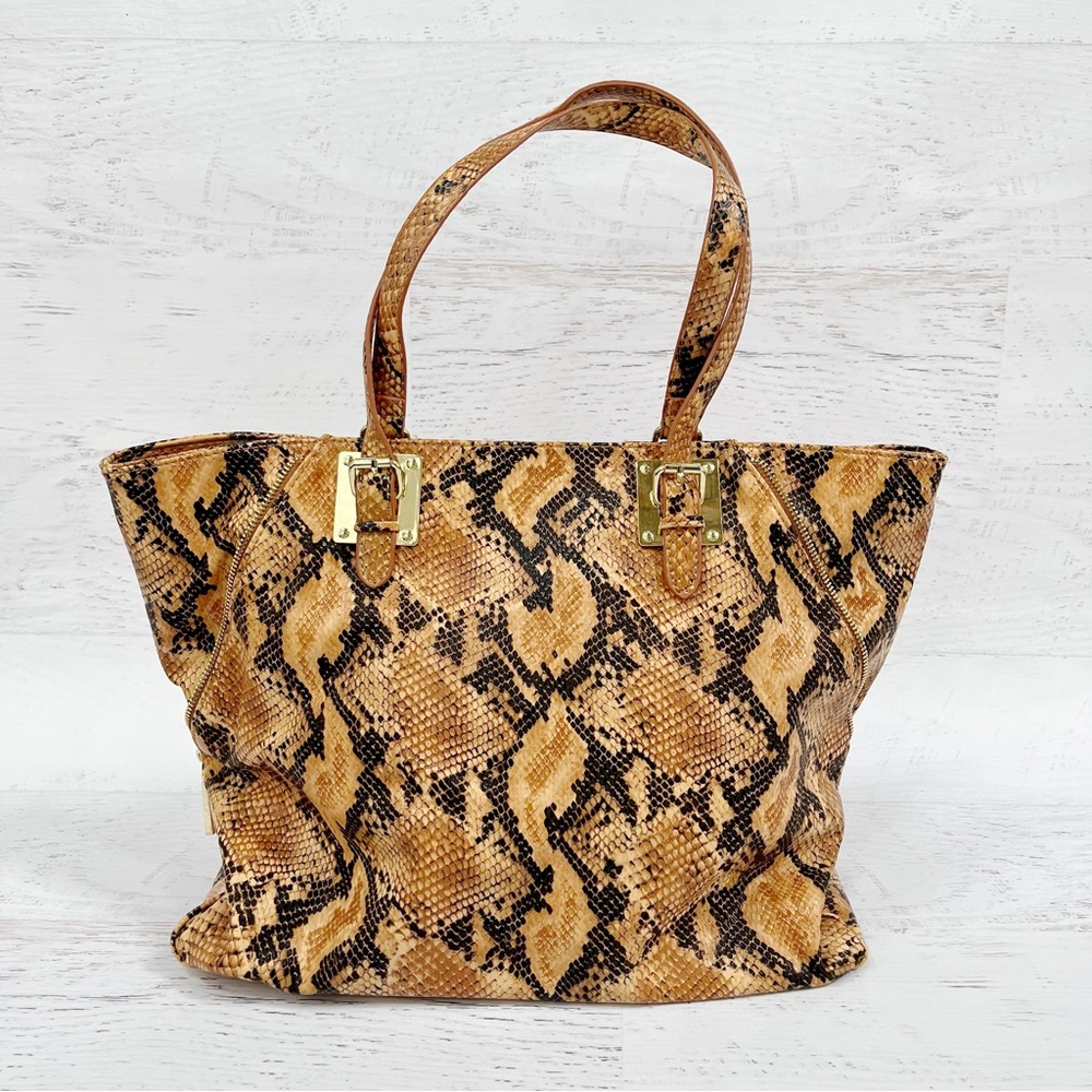 Steve Madden Tan Black Snakeskin Tote Bag
